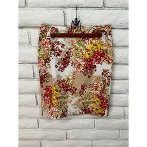 Van Heusen Studio Floral Pencil Skirt Red Yellow Green‎ Tan Size 6 Knee Length
